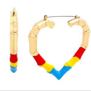 New Betsey Johnson Bamboo Heart Hoop Earrings